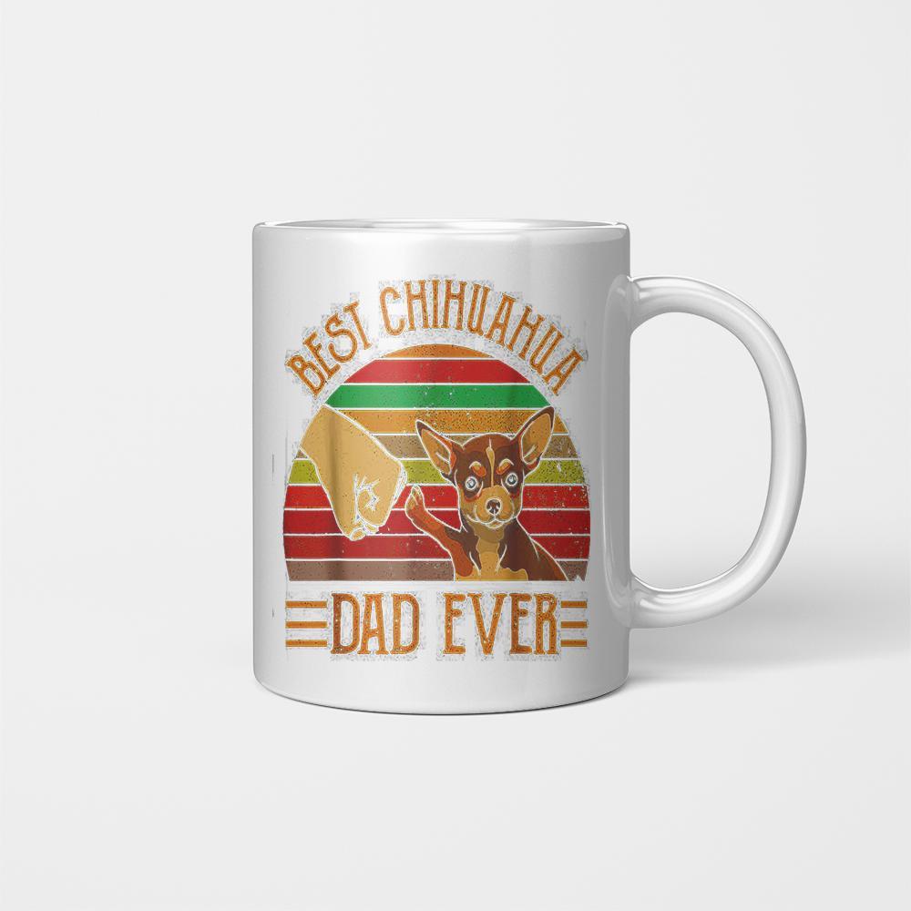 Best Chihuahua Dad Ever Retro Vintage Sunset Father’s Day Ceramic Mug White 11oz 15oz