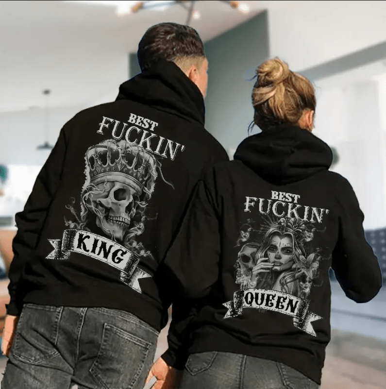 Best Skull Crown King and Queen Couple Hoodie 3D #V