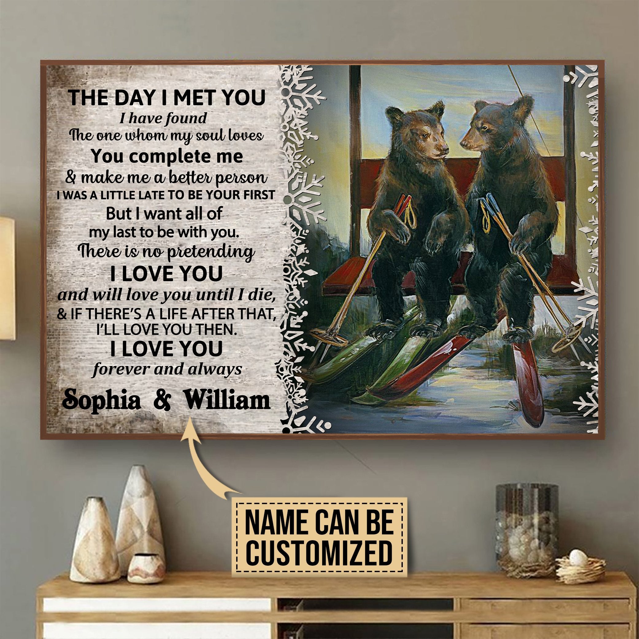 Aeticon Gifts Personalized Bear Skiing The Day I Met Canvas Mom Dad Gift Home Decor