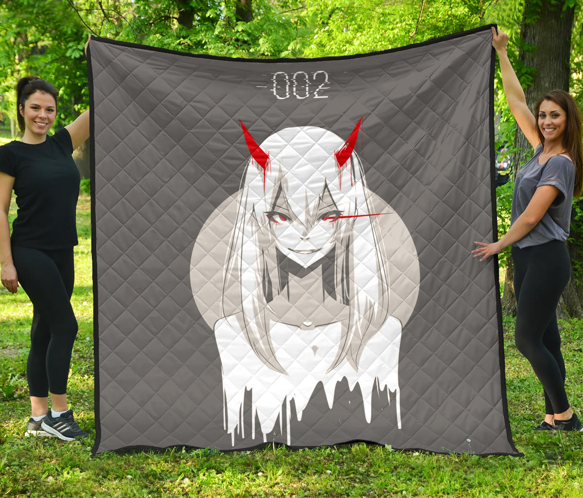 Darling In The Franxx Anime Premium Quilt – Evil Zero Two Ghost Red And White Artwork Quilt Blanket