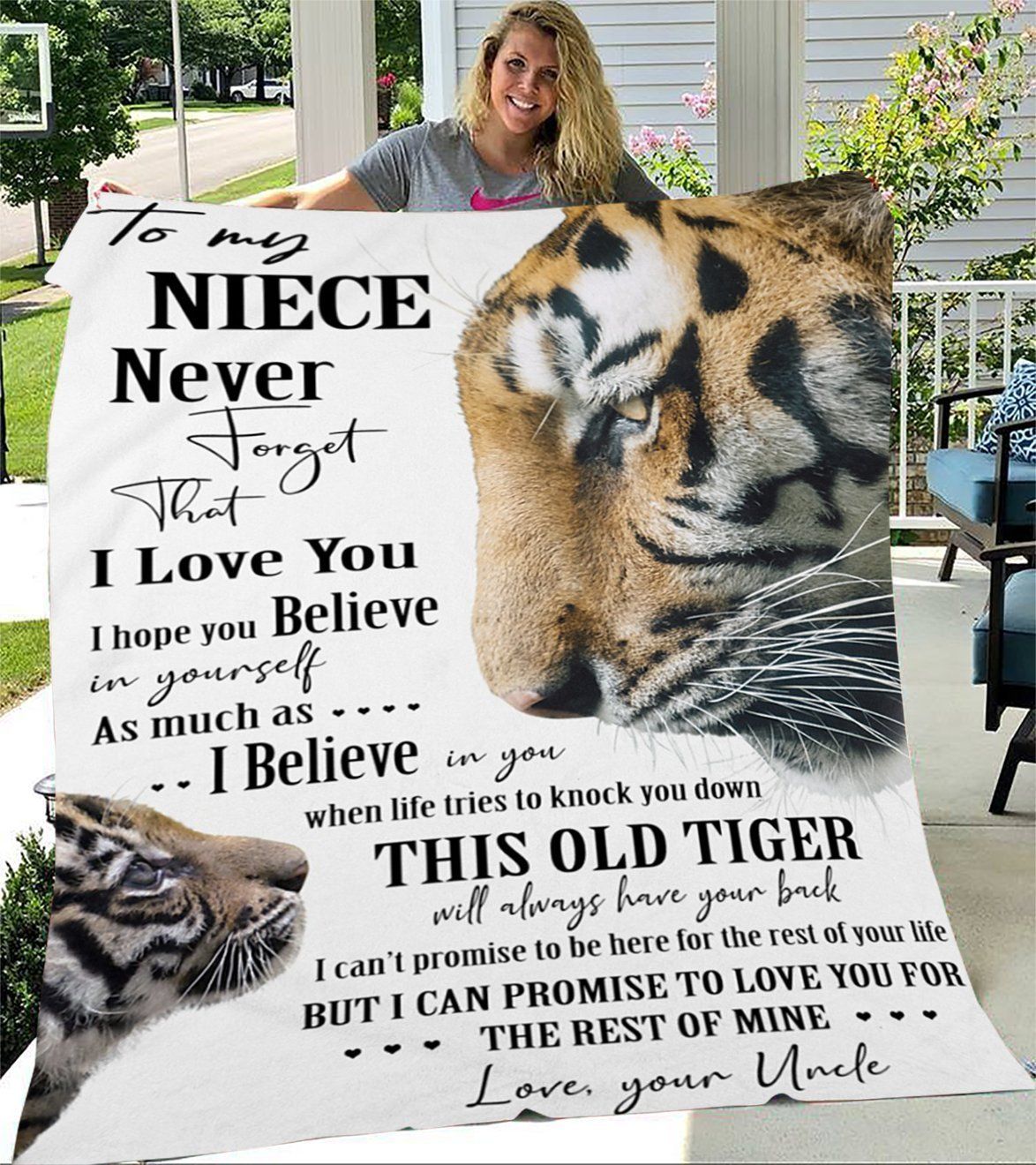 To My Niece Lion This Old Tiger Will Always Have Your Back Fleece Blanket