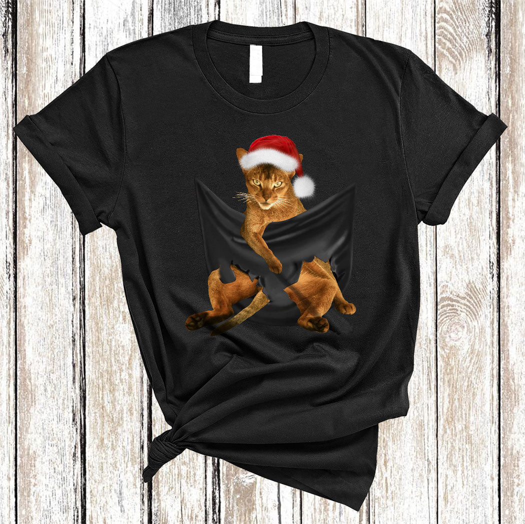 Santa Cat In Pocket Funny Christmas Santa Cat Kitten Pet Owner Lover Xmas Gifts T-Shirt