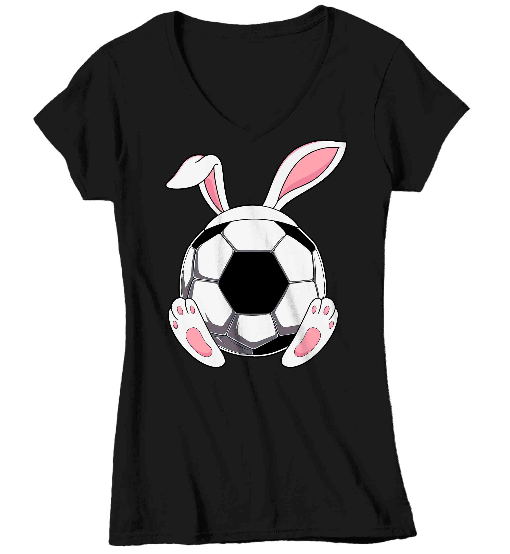 Women’S V-Neck Funny Easter T Shirt Soccer Ball Bunny Shirt Rabbit Ears Feet Soccer Coach Gym Teacher Tshirt Gift Easter Tee Ladies Woman