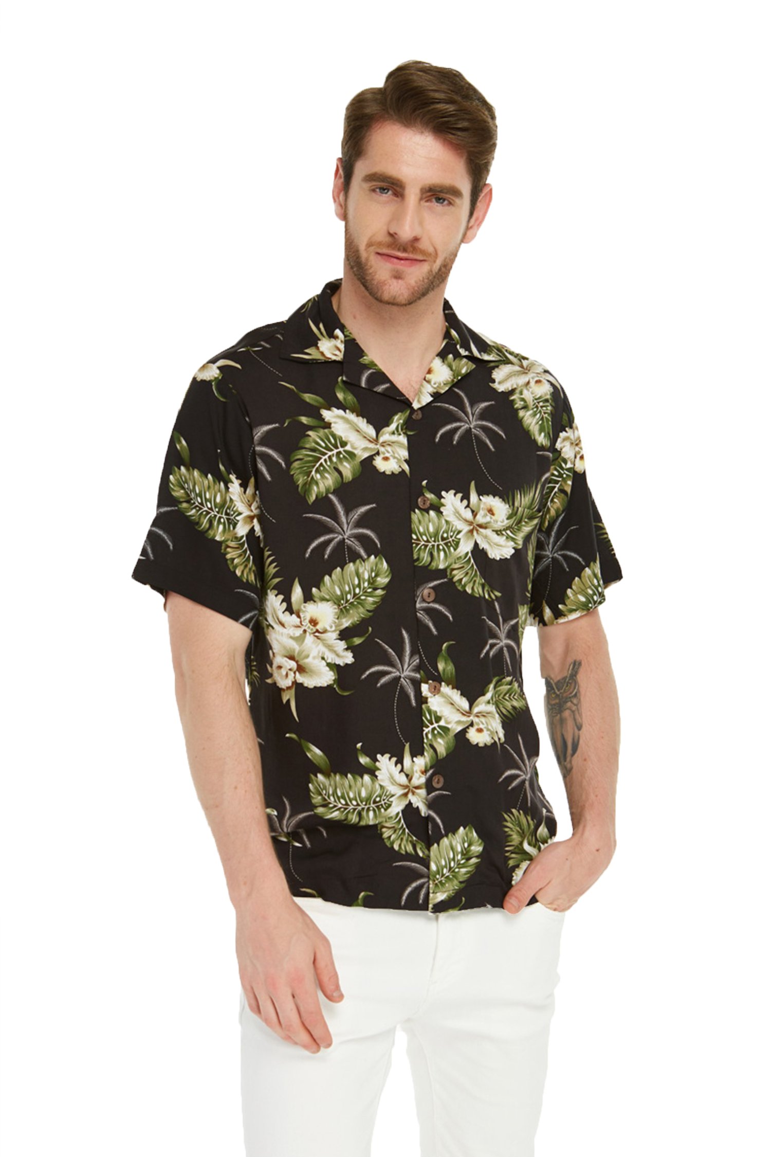 Men’s Aloha Shirt Orchid Palm Black – Corethermax