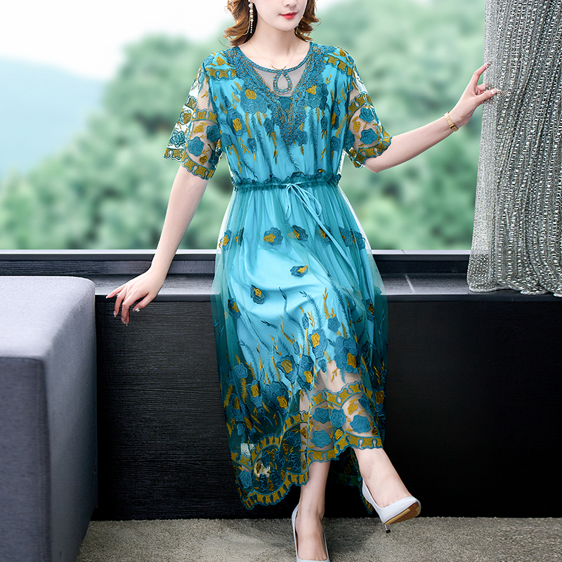 Summer Floral Embroidery Natural Silk Hollow Out Sexy Midi Dress 2022 Women Korean Fashion Elegant Bodycon Light Casual Dresses alx