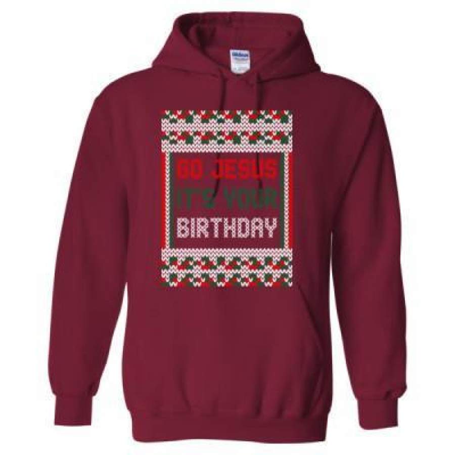 AGR Go Jesus Its Your Birthday Christmas Ugly Sweater – Heavy Blend™ Hooded Sweatshirt