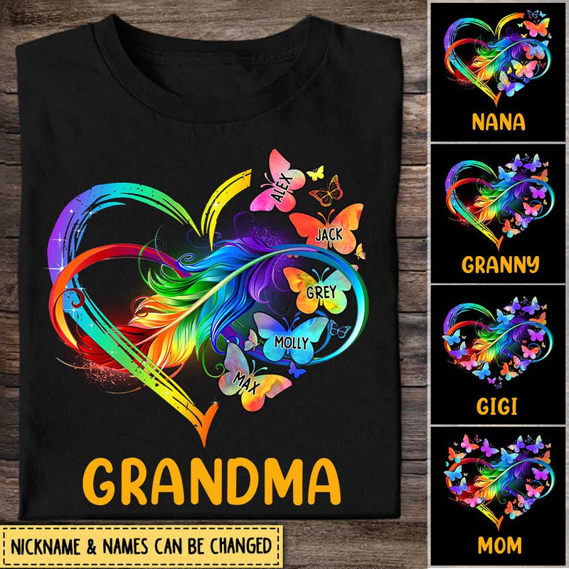 Grandma Grandkids Infinity Love Family Mother’S Day Gift Heart Butterflies Rainbow Tshirt