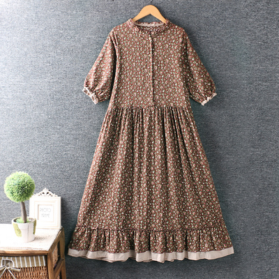 Summer Dress Sweet Little Fresh Round Collar Double-layer Floral Dress Short-sleeved Dress Loose alx