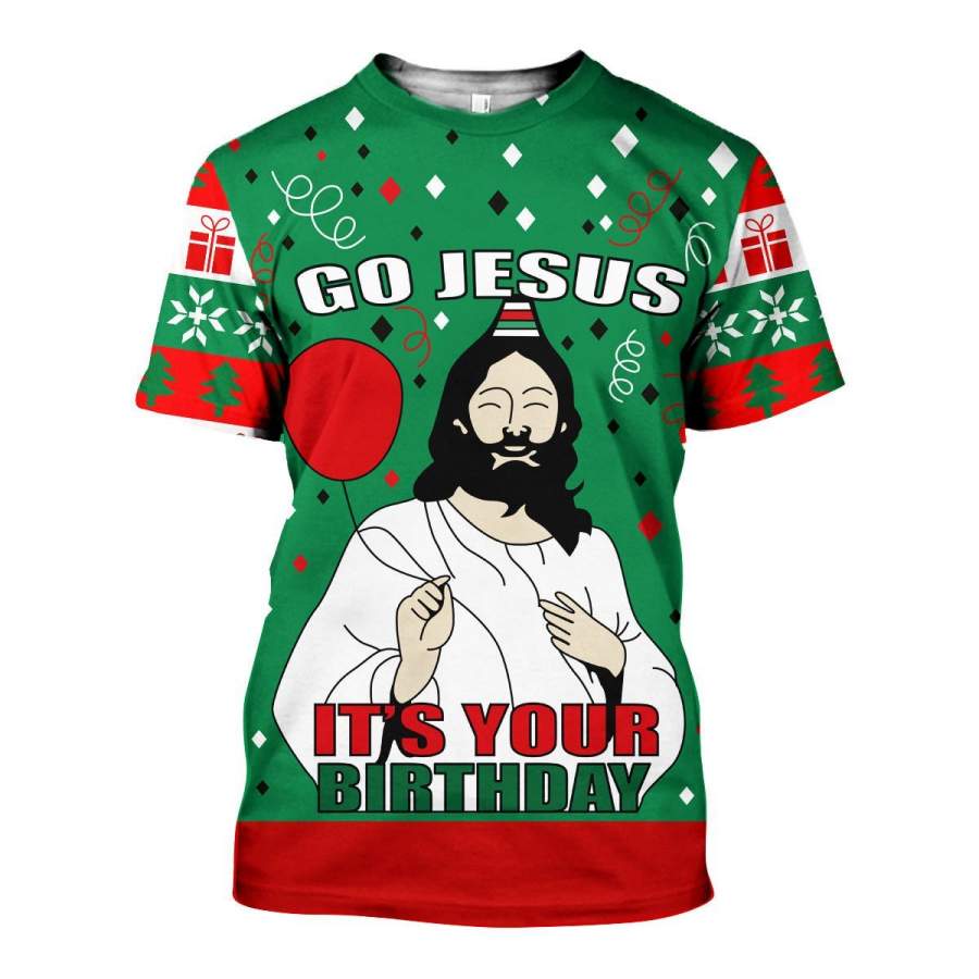 3D All Over Printed Go Jesus Ugly Christmas Shirts and Shorts