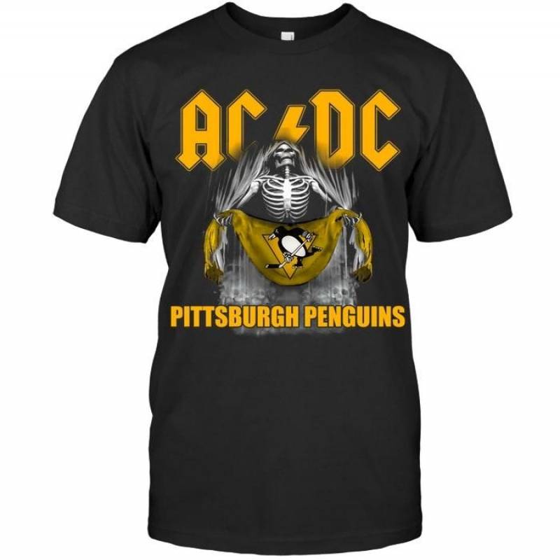 Ac dc skeleton holds Pittsburgh Penguins flag t shirt – gearpenguin.com