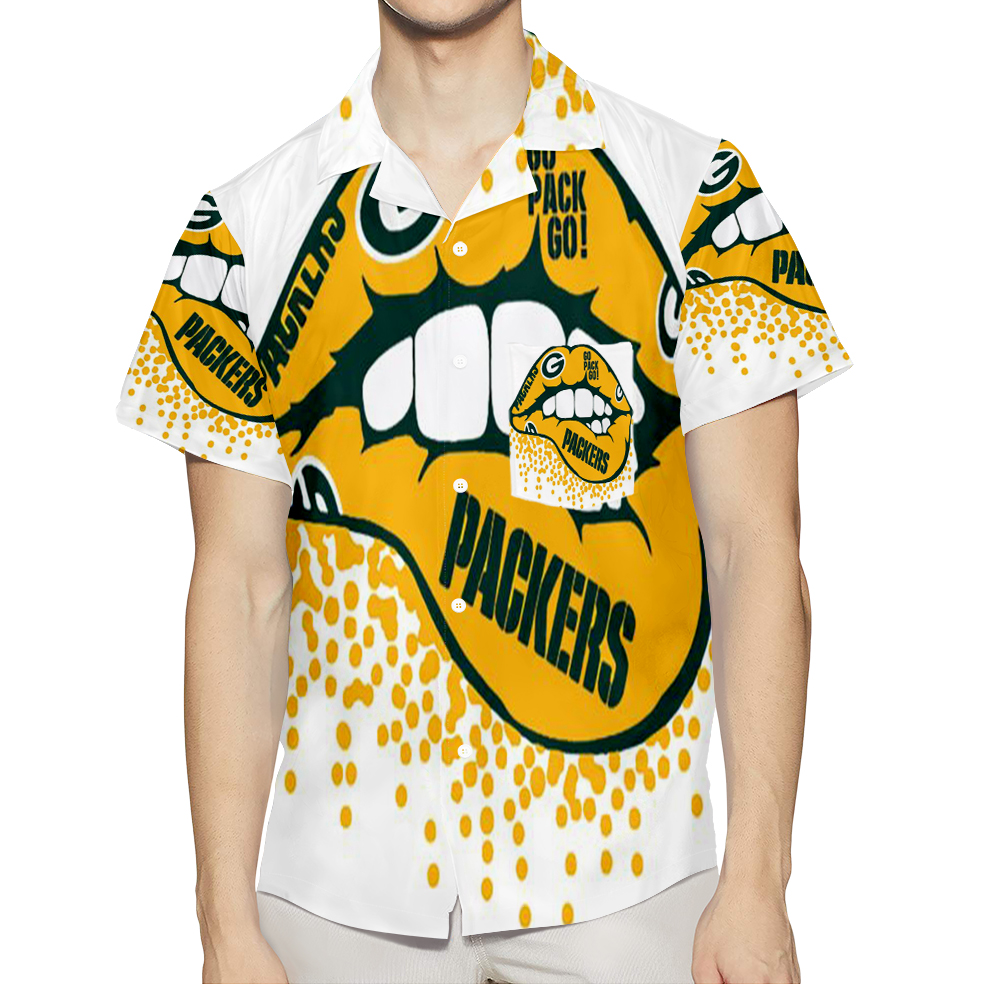 Green Bay Packers Go Pack Go Lips 3D All Over Print Summer Beach Hawaiian Shirt With Pocket