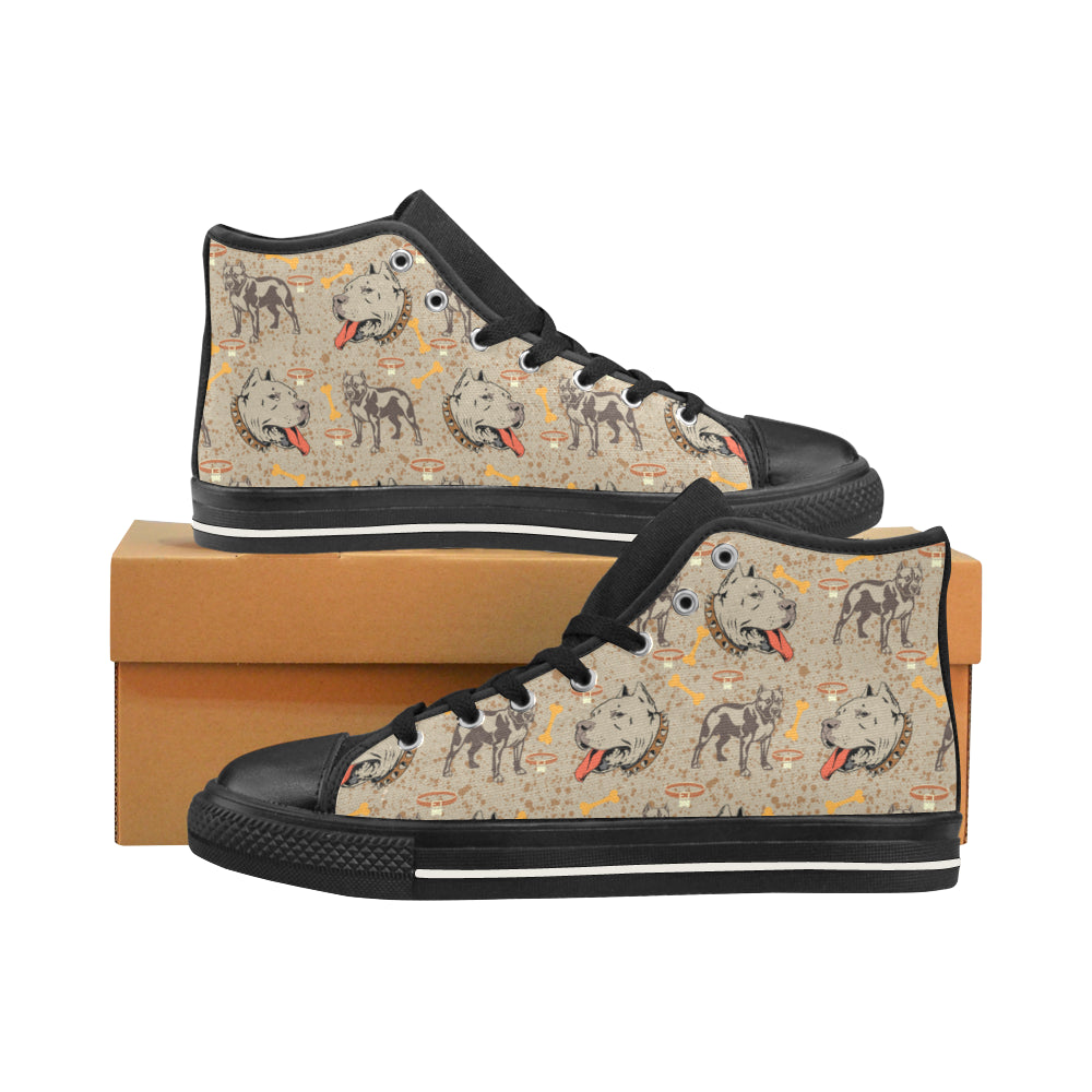 Pitbull Pattern Black Men’s Classic High Top Canvas Shoes /Large Size