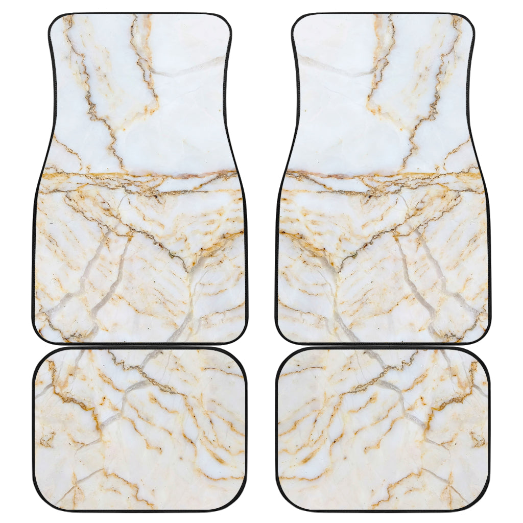 White Brown Grunge Marble Print Front And Back Car Floor Mats, Front Car Mat