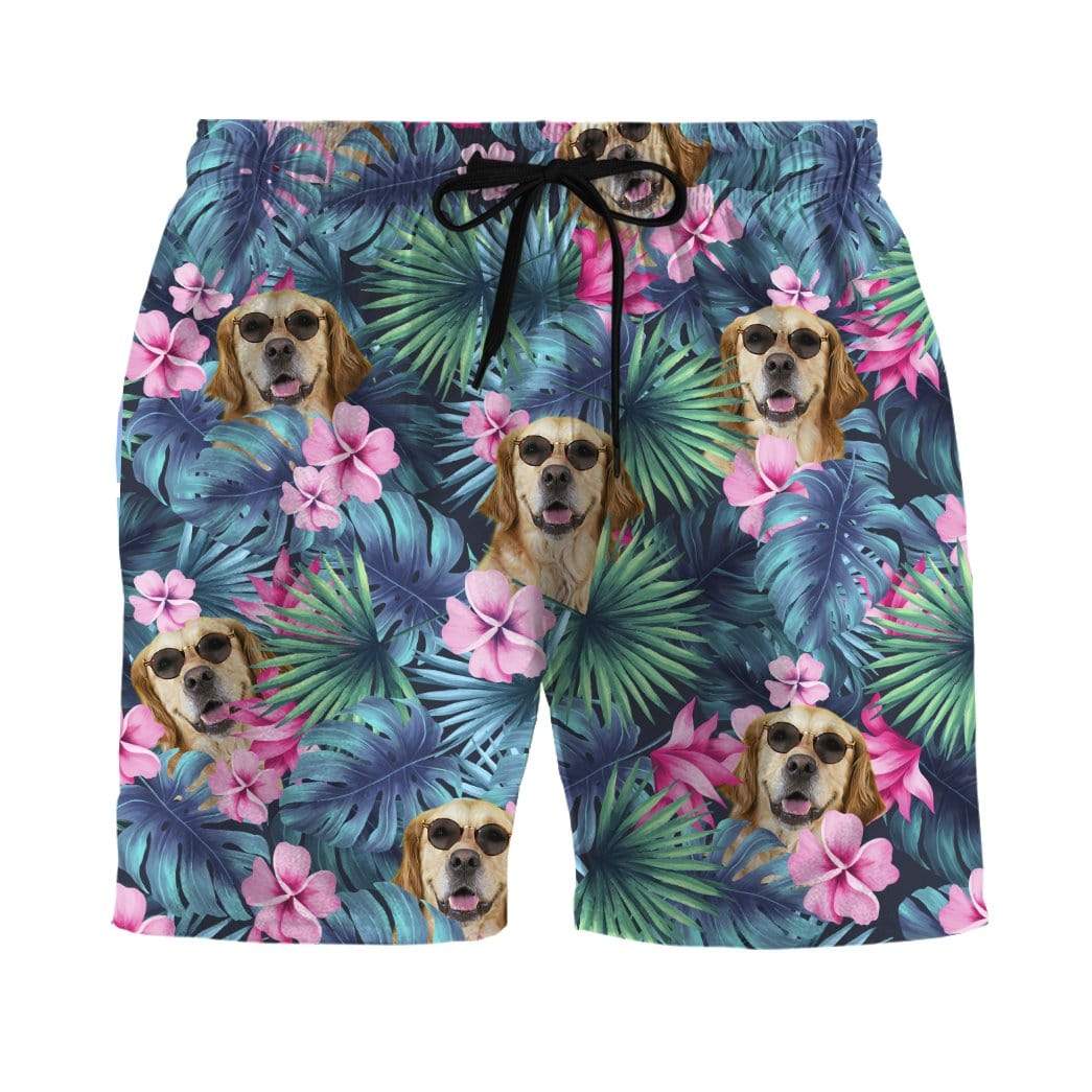 Fandomgift Golden Retriever Tropical Hawaiian Custom Beach Shorts Swim Trunk Ha102000