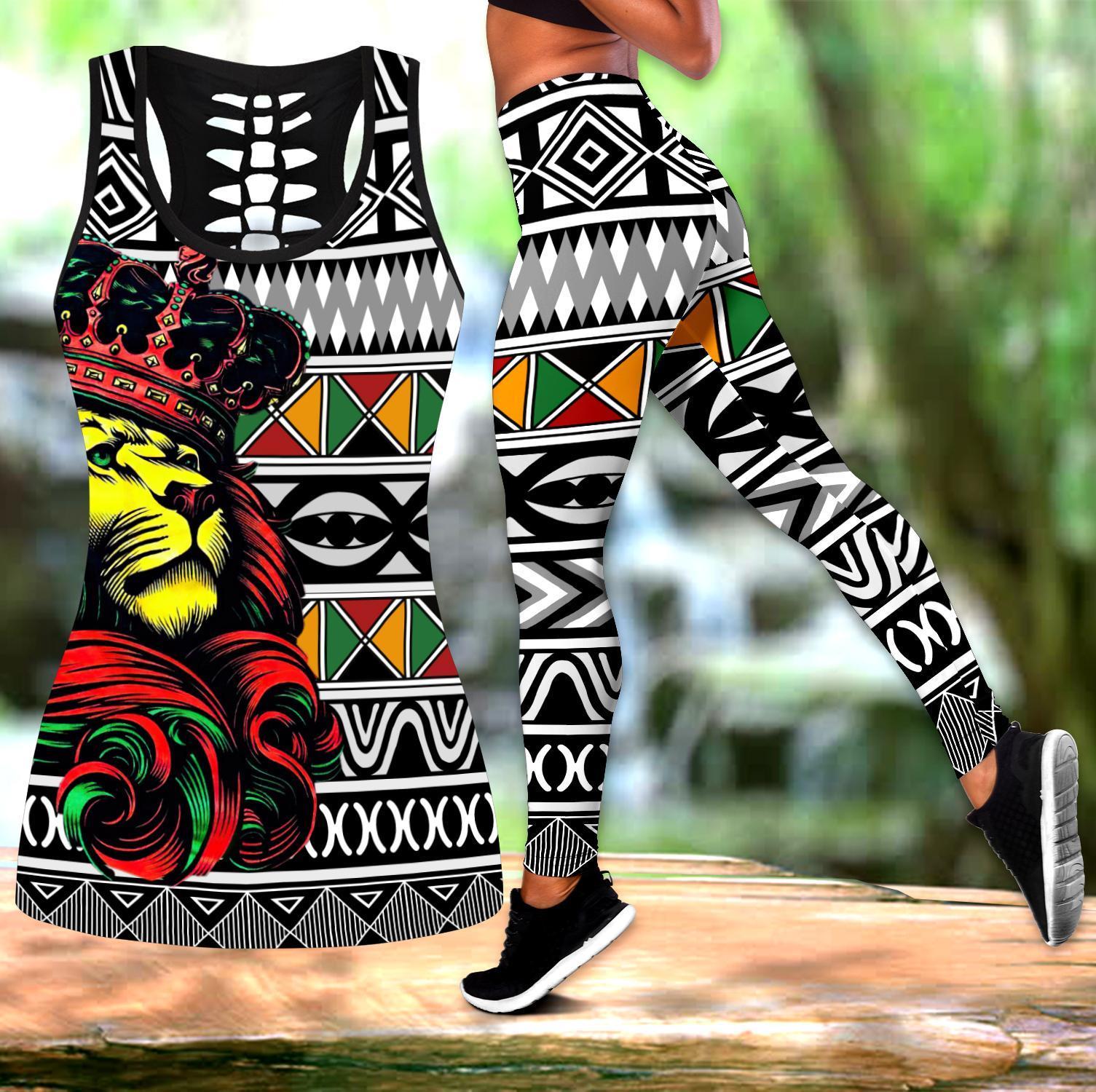 African Lion Pattern Legging & Tank Top