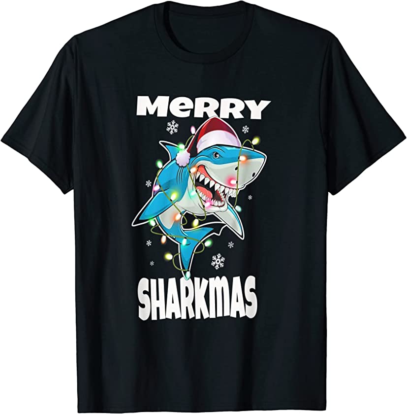 Shark Christmas lights funny merry sharkmas T-Shirt