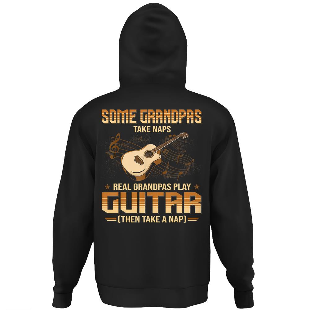 Mens Some Grandpa Take Naps Real Grandpas Play Guitar Hoodie Print On Back