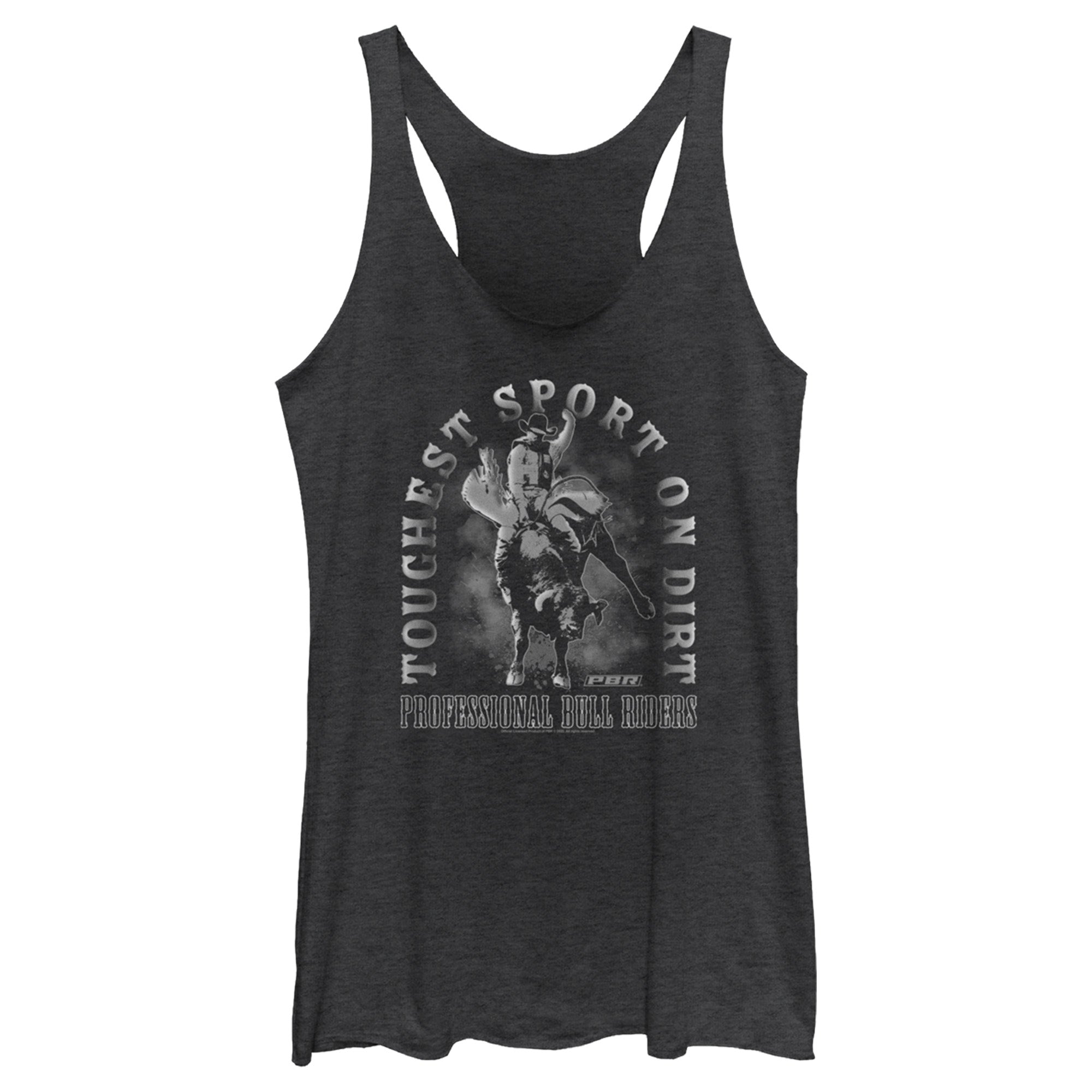 Women’S Professional Bull Riders Toughest Sport On Dirt Black And White Racerback Tank Top