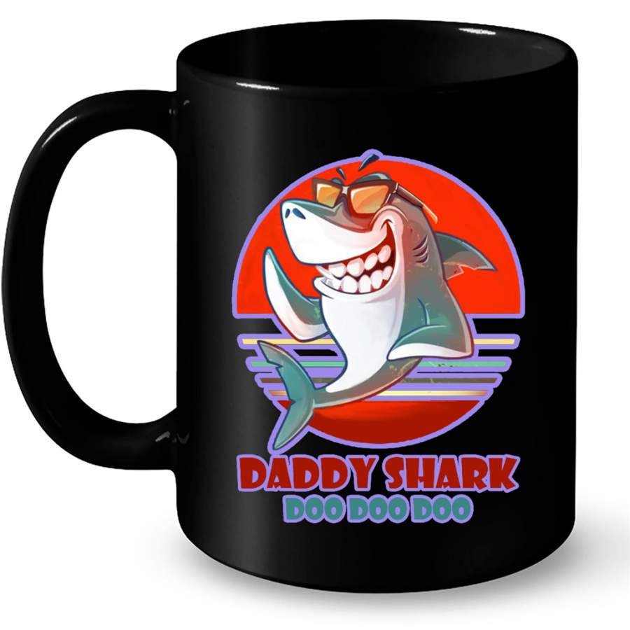 Daddy Shark Doo Doo Doo Vintage Sunset – Full-Wrap Coffee Black Mug