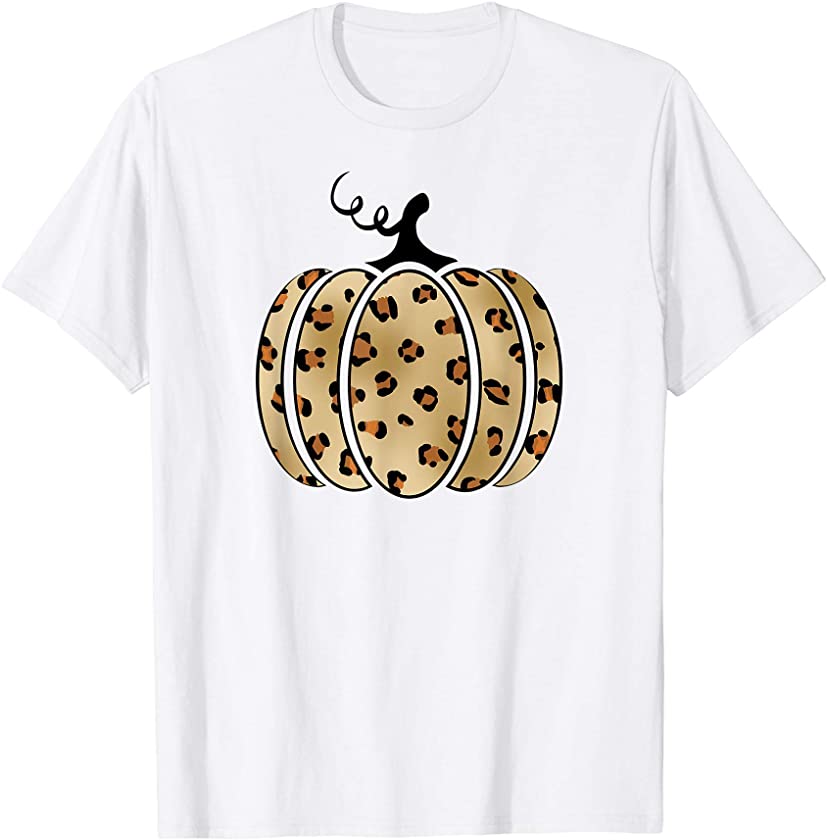 Pumpkin Leopard Print Thanksgiving Halloween Fall Graphic T-Shirt