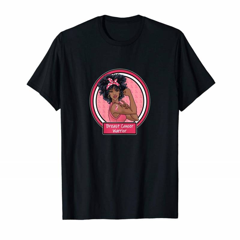 Womens Breast Cancer Warrior Pink Ribbon Awareness African American T-shirt