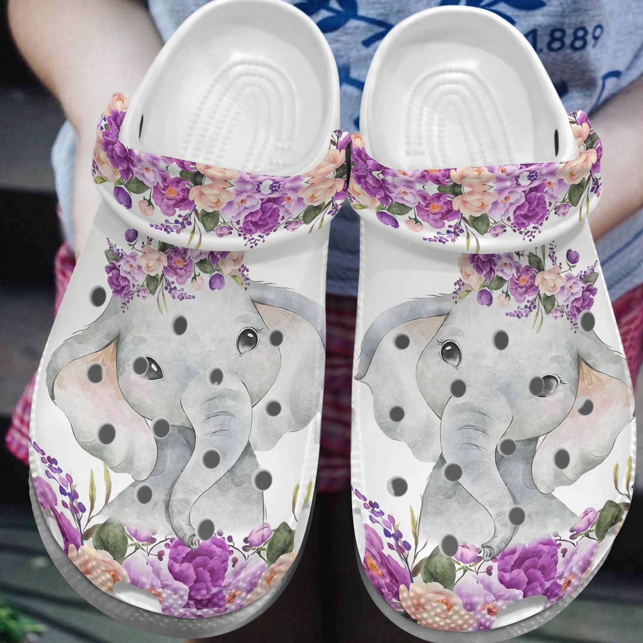 Elephant Personalize Clog, Custom Name, Text, Fashion Style For Women, Men, Kid, Print 3D Whitesole Elephant And Flowers