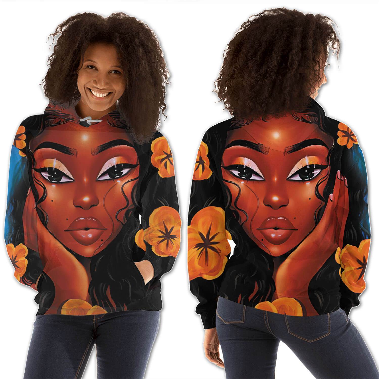 African American Hoodies Pretty Afro Girl All Over Print Womens Hooded Sweatshirt Black History Month Clothing BPS91048