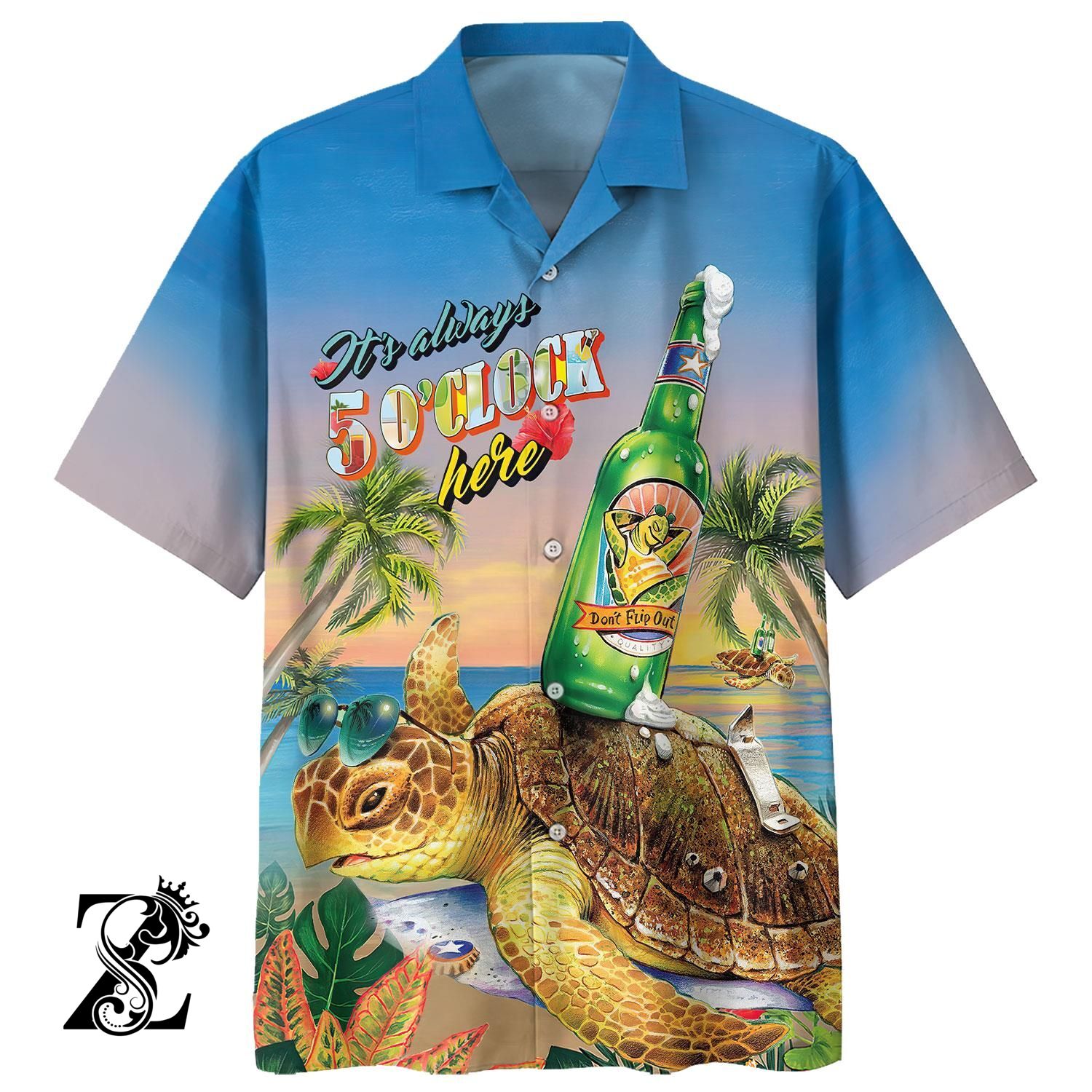 Turtle It’S Always Five O’Clock Here – All Over Print Hawaiian Shirt