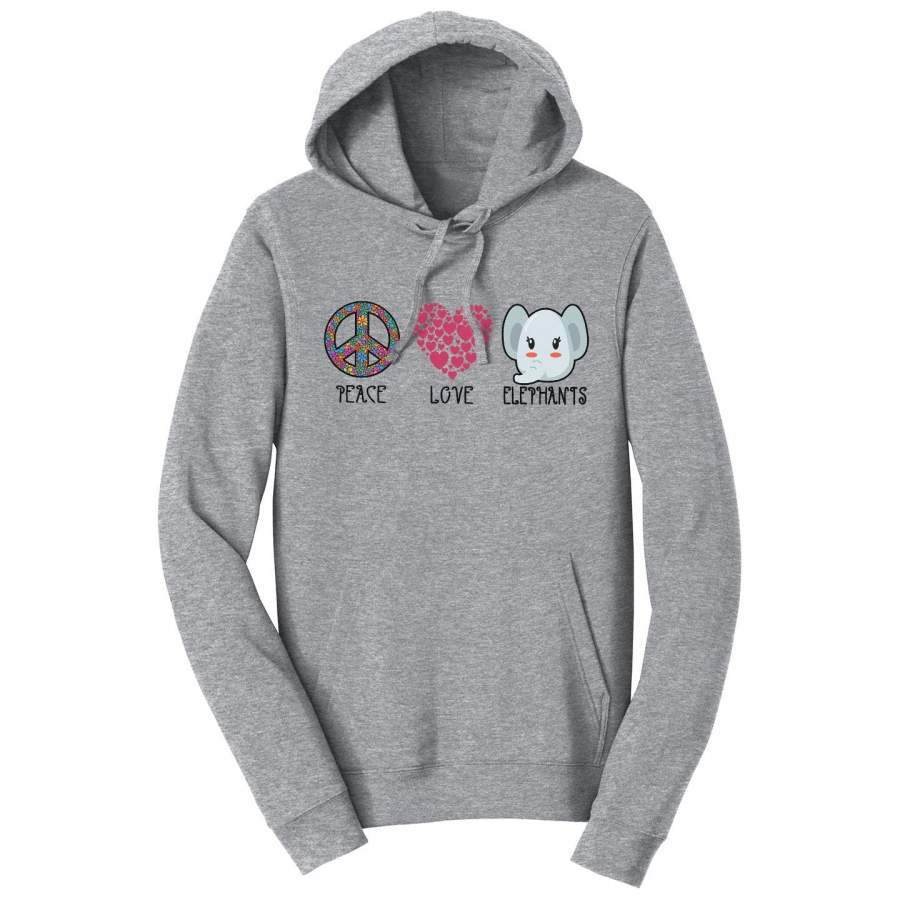 Peace Love Elephants – Adult Unisex Hoodie Sweatshirt