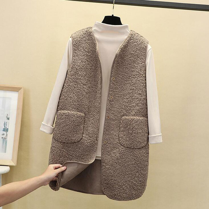 2022 Autumn Long Vest Women Winter Thermal Waistcoat Warm Fleece Vest Female Sleeveless Jacket Ladies Vests For Women alx