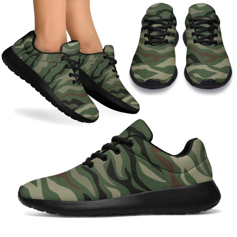 Green Camo Zebra Pattern Print Sport Sneakers