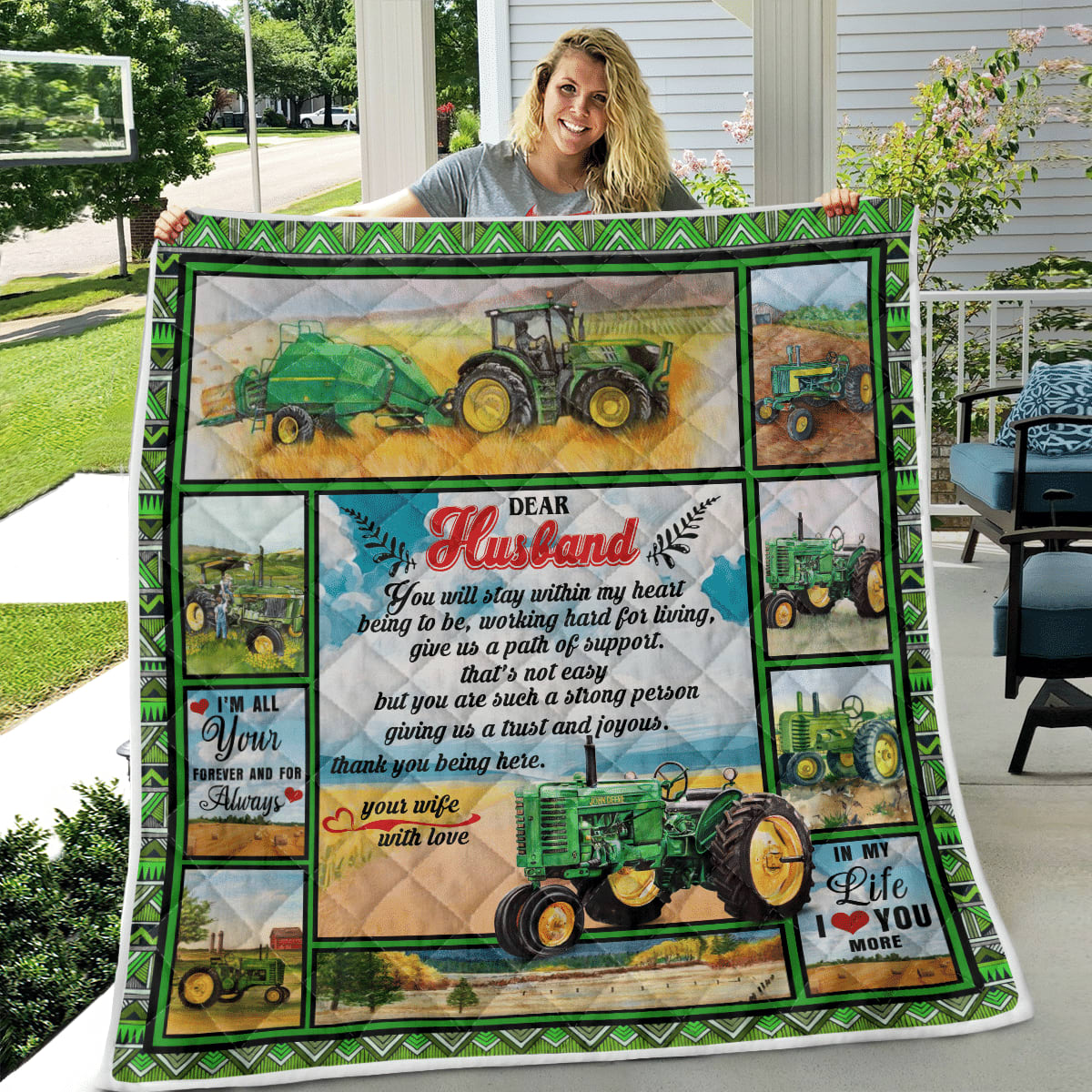 Husband Thank You Hubby Tractor Quilt And Sherpa Blankets, Perfect Bed Decor