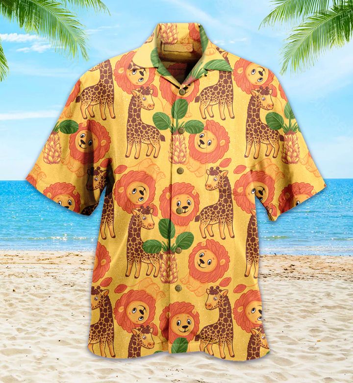 Waybackapparel Lion Giraffe African Animals 3D Hawaiian Shirt