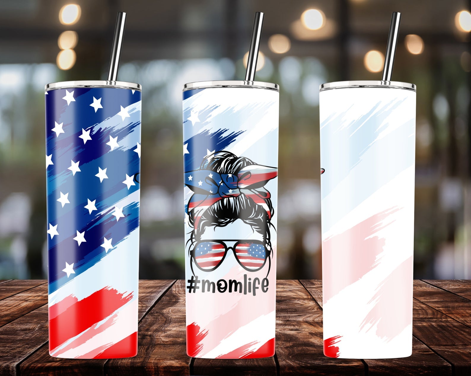 4Th Of July Gift, Mom Life American Flag 20Oz Skinny Tumbler