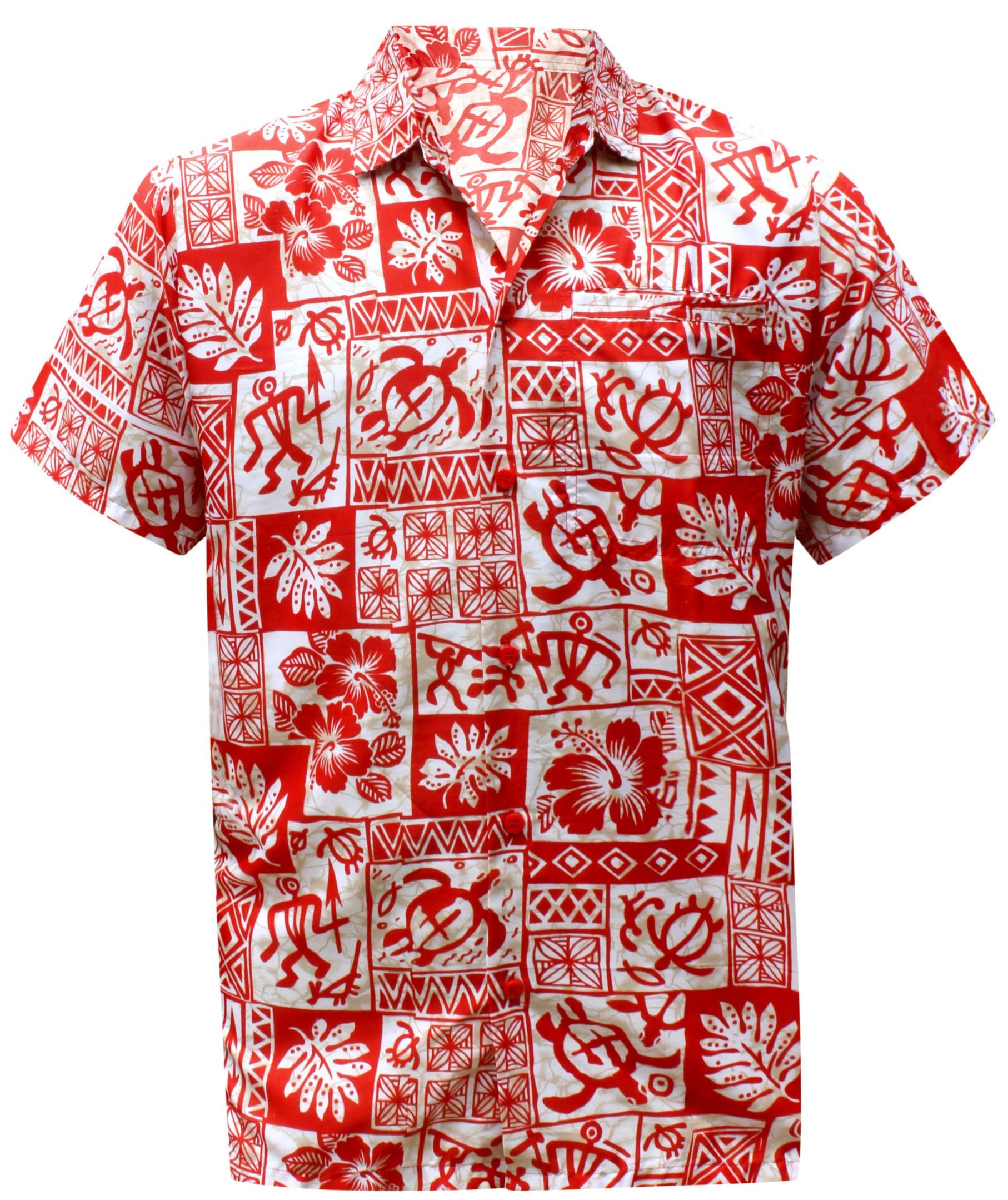 La Leela Men’s Regular Size Beach Hawaiian Shirt Aloha Tropical Beach Front Pocket Short Sleeve Red