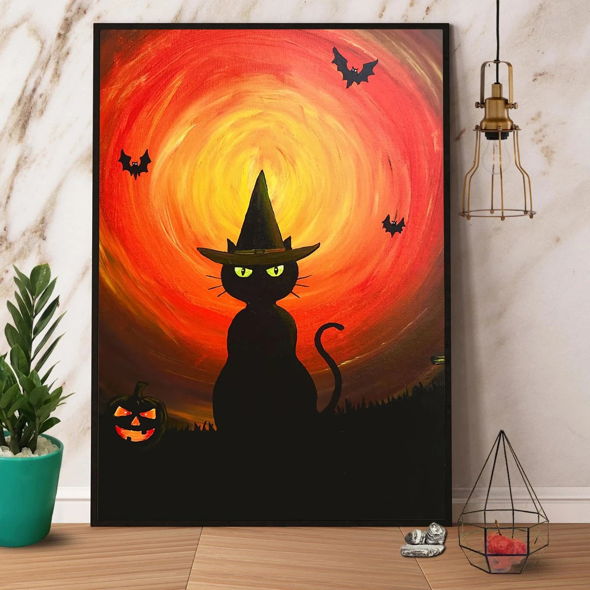 Black Cat Witch Halloween Gift Paper Canvas Prints Poster Wall Art