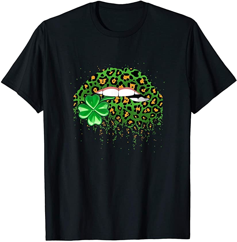 Green Lips Sexy Irish Leopard Print Shamrock St Patricks Day T-Shirt