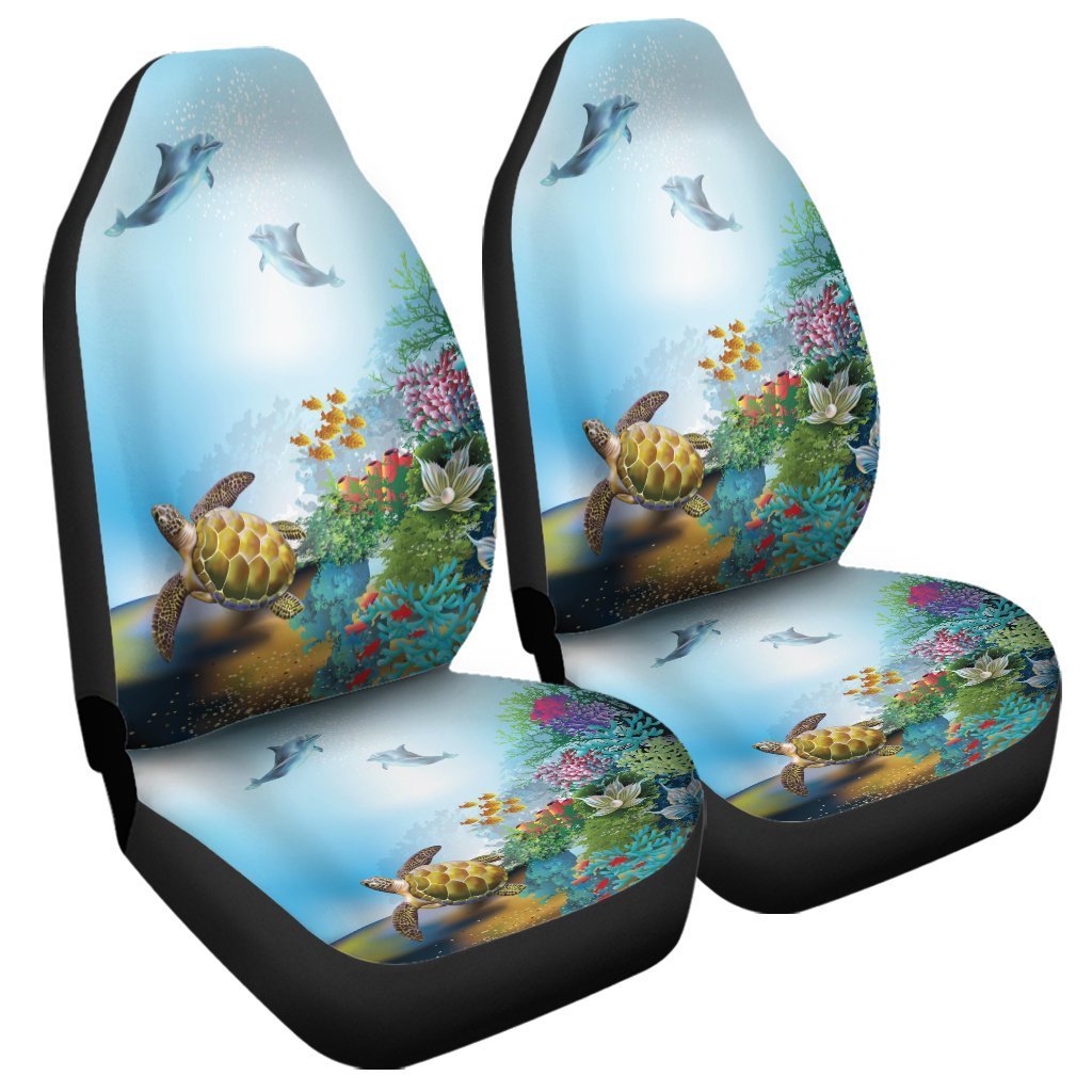 Hawaiian Turtle Dolphin In The Ocean Polynesian Car Seat Covers