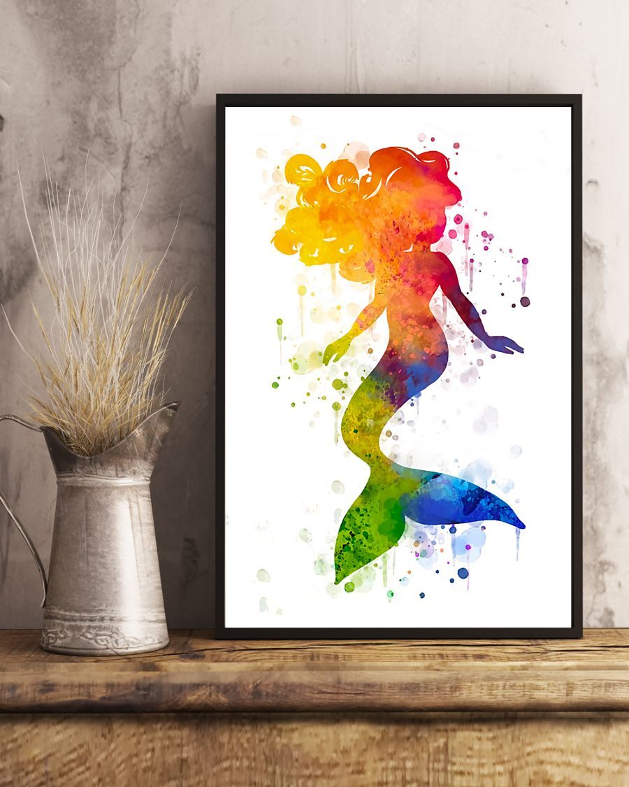 Mermaid Art Watercolor Vertical Canvas And Poster | Wall Decor Visual Art