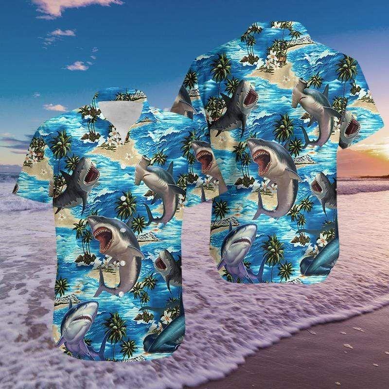 Beach Shirt Cool Shark Summer Vibe Tropical Hawaiian Aloha Shirts