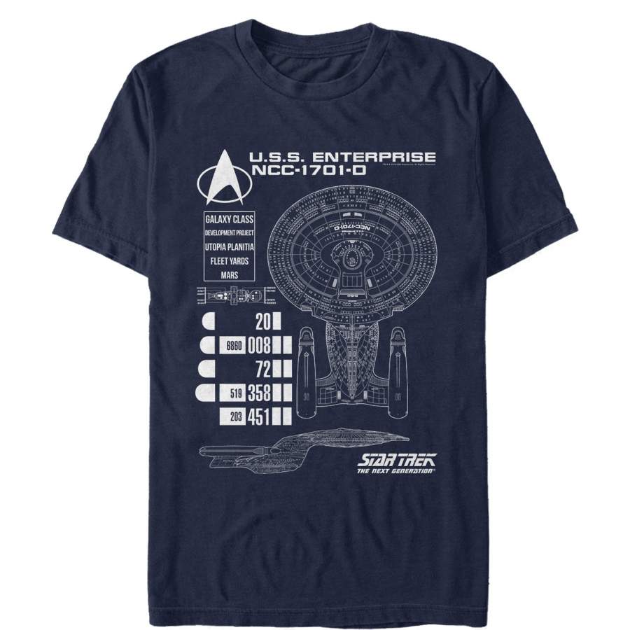 Star Trek Men’s Next Generation Enterprise Schematics  T Shirt