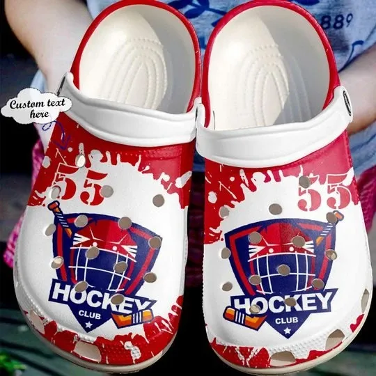 Ice Hockey Lover Club Red Personalize Clog Custom Crocss Clog Number On Sandal Fashion Style Comfortable For Women Men Kid