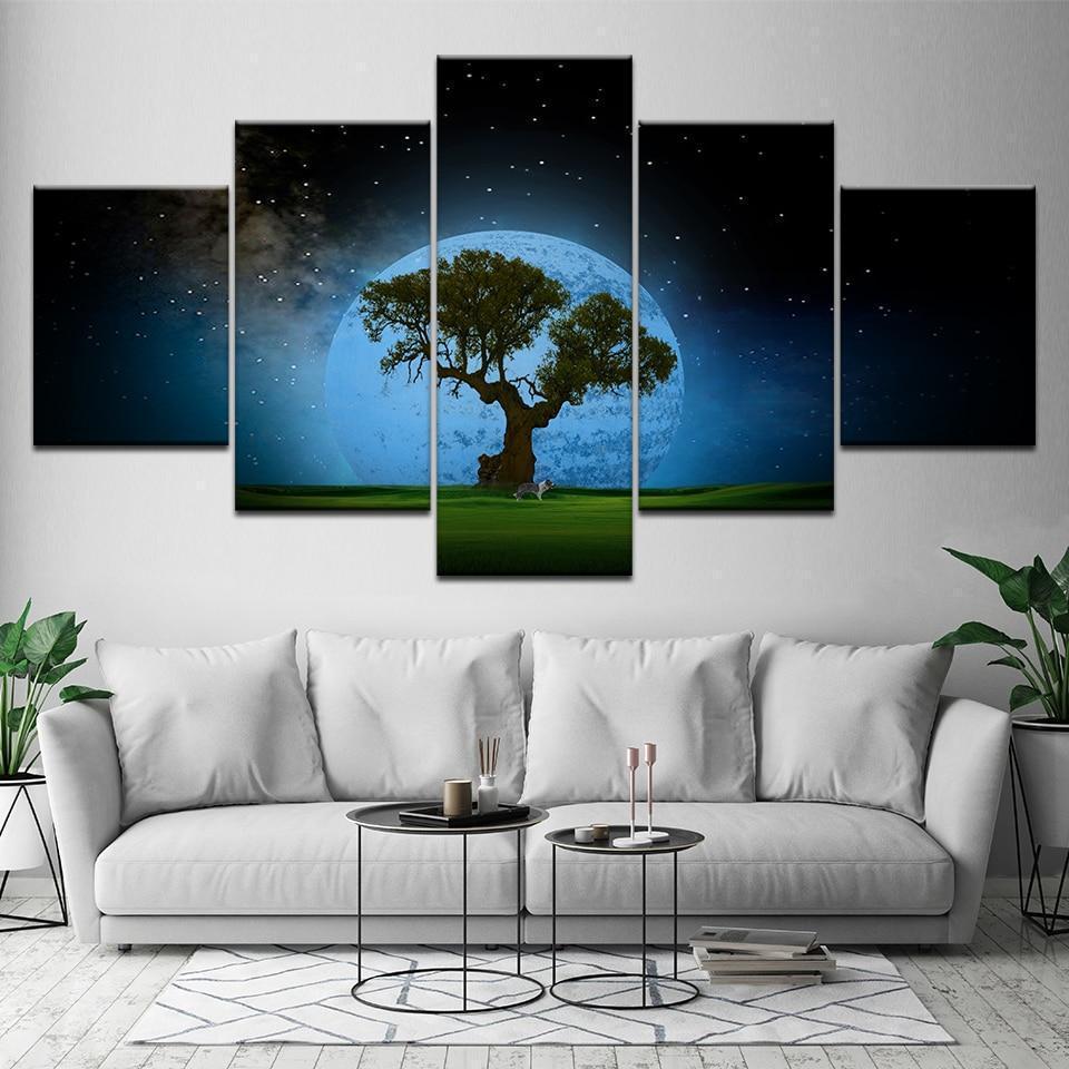 Tree Moon And Dog Nature Canvas
