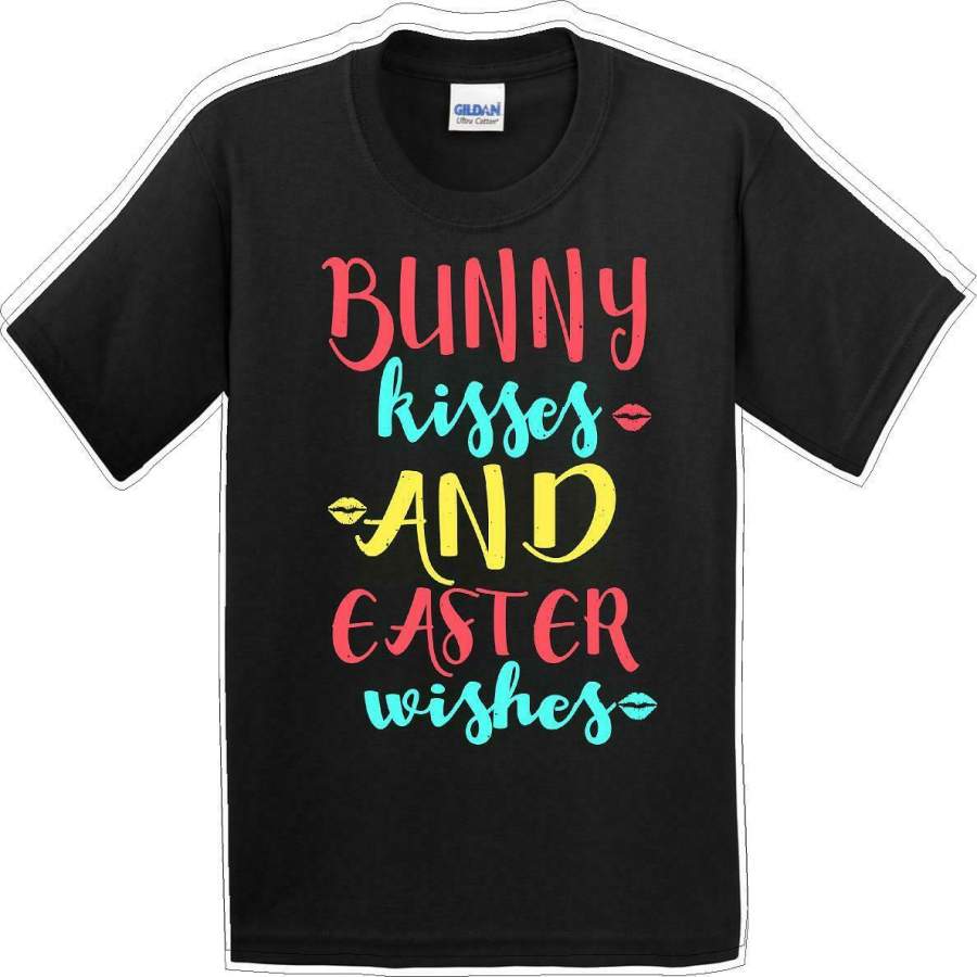 Bunny Kisses and Easter Wishes – Distressed Design – Kids/Youth Easter T-shirt