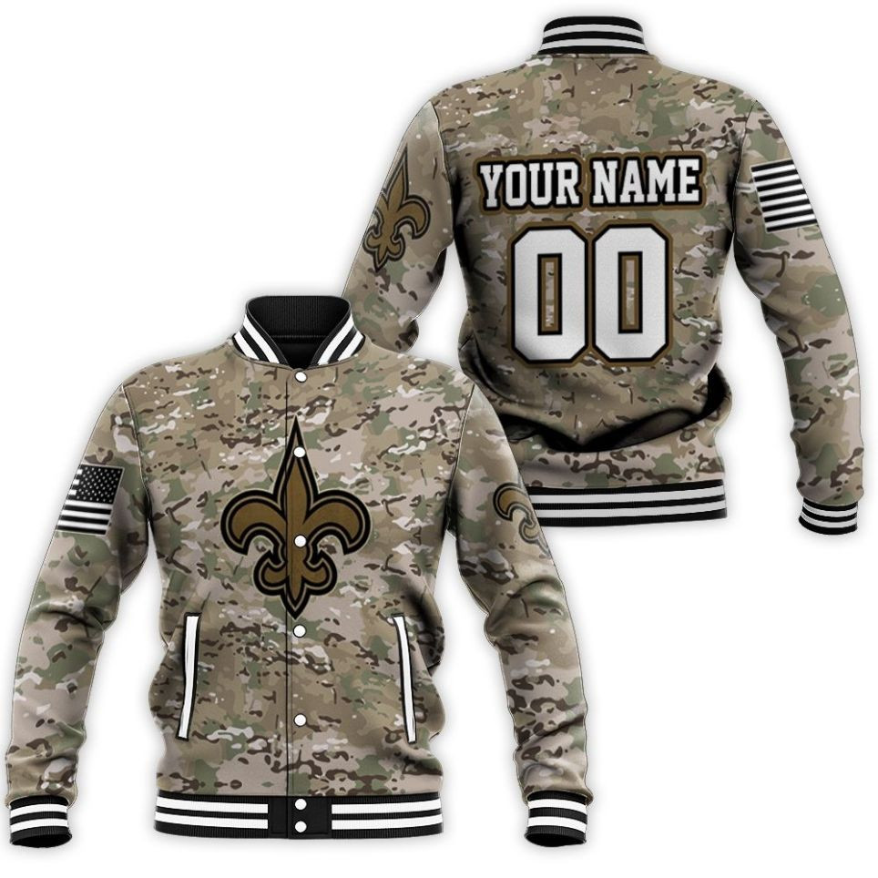 New Orleans Saints Camouflage Veteran 3D Personalized Baseball Jacket For Men Women