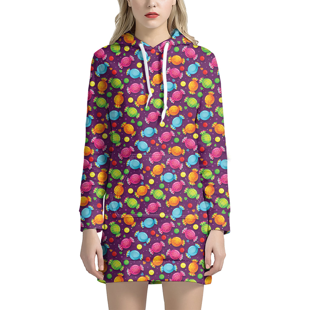 Sweet Candy Pattern Print Women’S Pullover Hoodie Dress