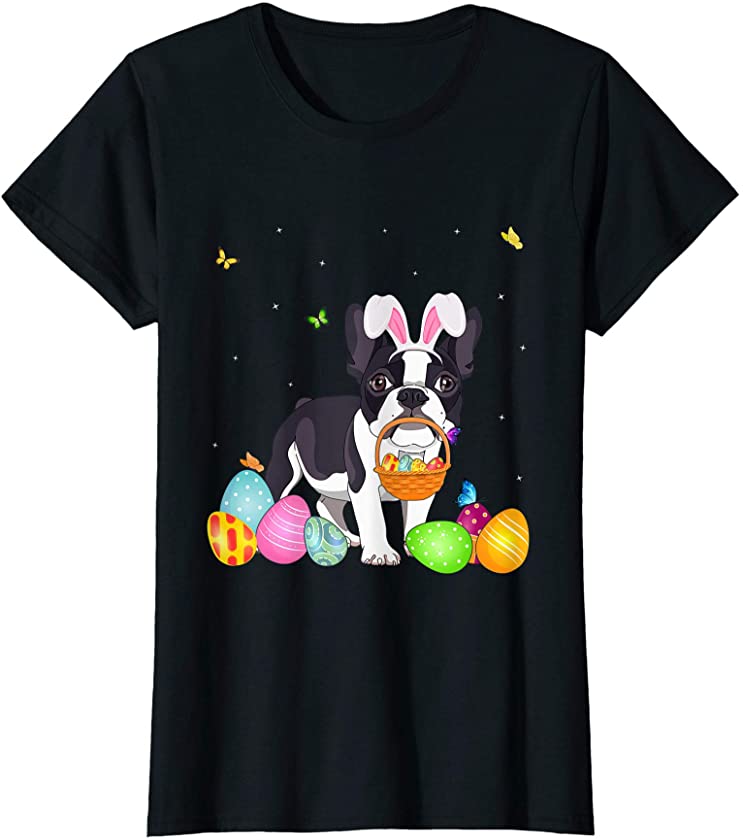 Womens Dog Mom Gift Cute Bunny French Bulldog Eggs Easter Day T-Shirt