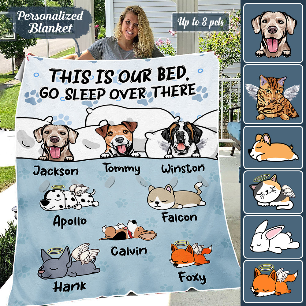 Personalized Quilt/Blanket For Pet Lovers – Christmas Gift – This Is Our Bed Go Sleep Over There – Up To 8 Pets/Dogs/Cats – Furlidays