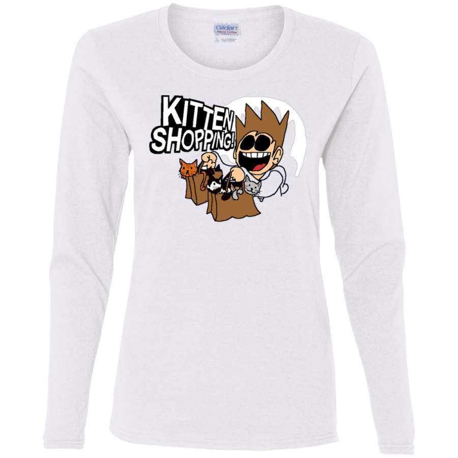 AGR EDDSWORLD KITTEN SHOPPING Ladies’ Cotton LS T-Shirt