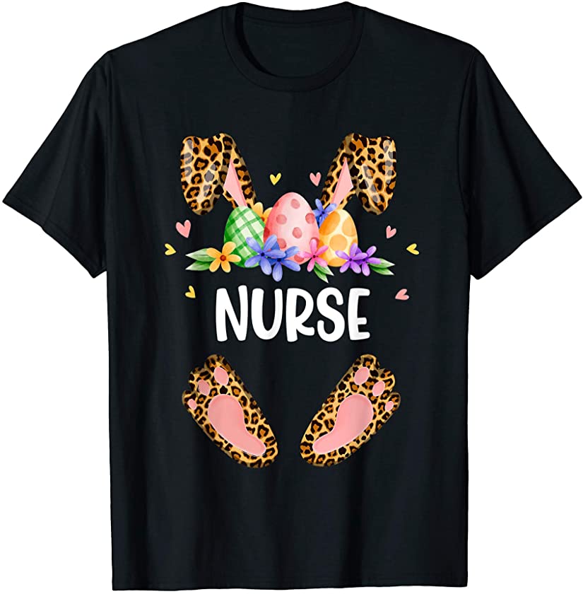 Leopard Nurse Bunny Easter Day Eggs Huting Matching T-Shirt